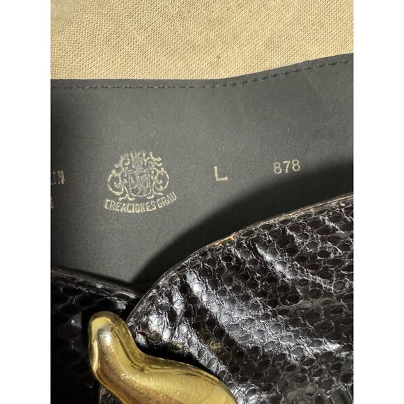 Creaciones Grau Belt Womens Large Black Genuine Snake Skin Dolphin Buckle Spain main image 9